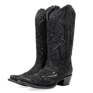 J.B. Dillon Poppy Womens Western Boots Cowgirl Boots Black Sparkle JBR4017 Sz 11